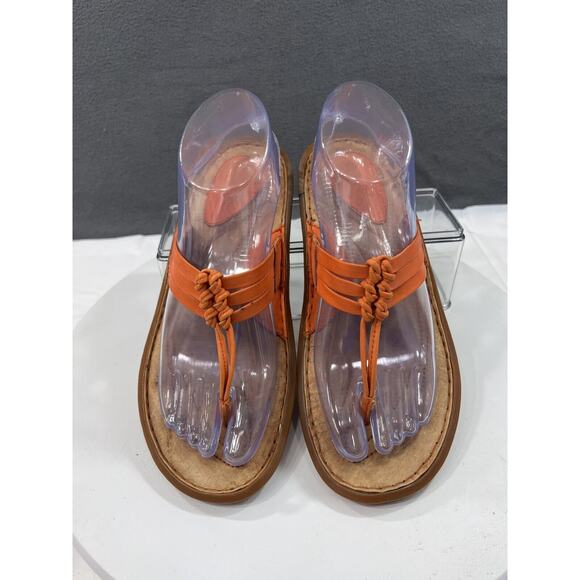 BORN Crown Leather Sandals Thongs Flat Orange Multi Strap Comfort Women’s Size 7 - Picture 7 of 16